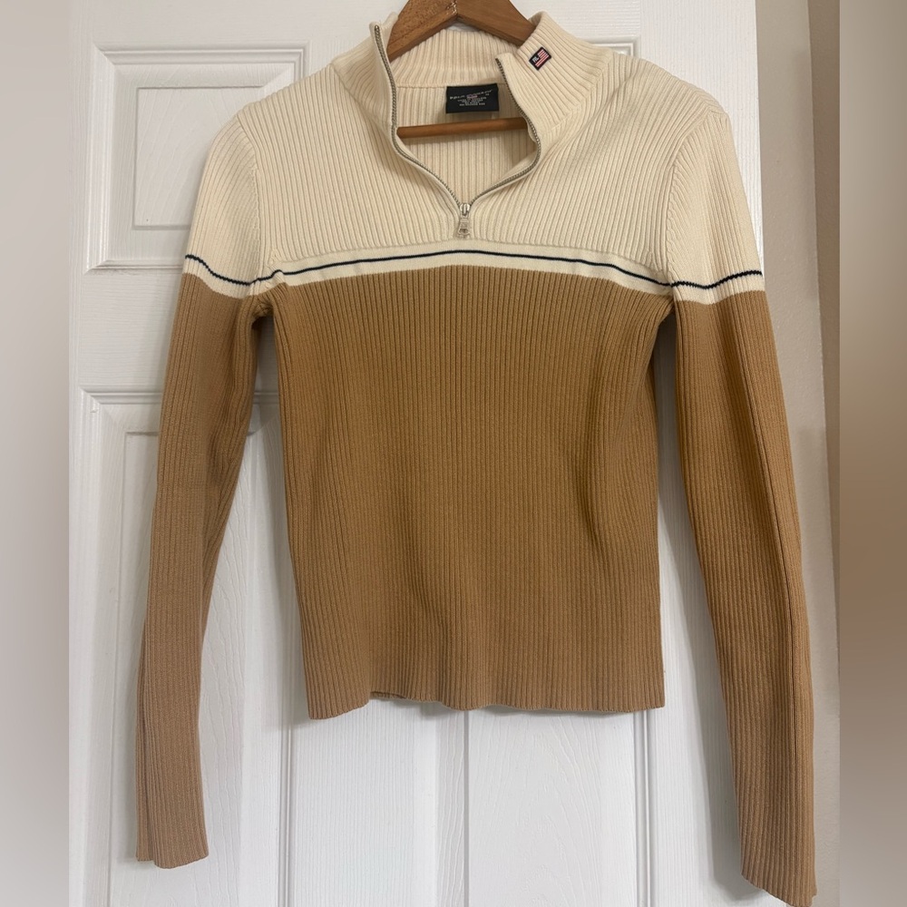 Polo by Ralph Lauren Cream and Tan Half-Zip Sweater
